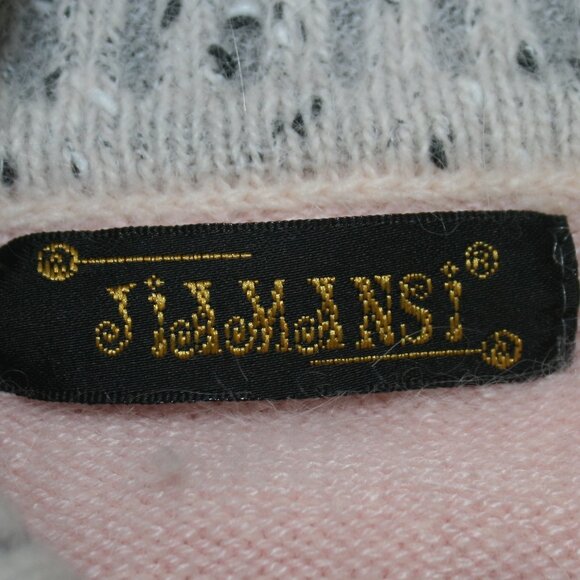 JIAMANSI Sweater Angora Blend Knit Short Sleeve Pastel Pink Gray Colorblock XS - Picture 4 of 12